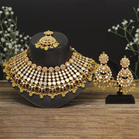 Thumbnail for lemon yellow color kundan mirror necklaces set (mrn118lylw)
