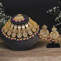 Thumbnail for purple color kundan mirror necklaces set (mrn119prp)
