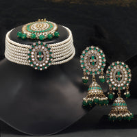 Thumbnail for green color kundan mirror choker necklaces set (mrn144grn)