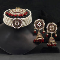Thumbnail for maroon color kundan mirror choker necklaces set (mrn145mrn)