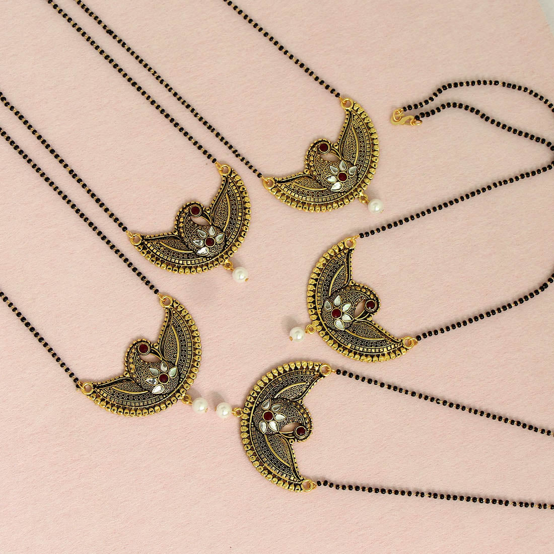 gold color 5 piece of mangalsutra combo (ms144cmb)