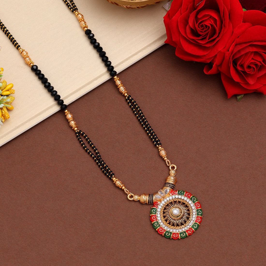 maroon & green color mint meena long mangalsutra (ms326mg)