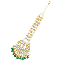 Thumbnail for green color imitation pearl & kundan maang tikka (mtk222grn)