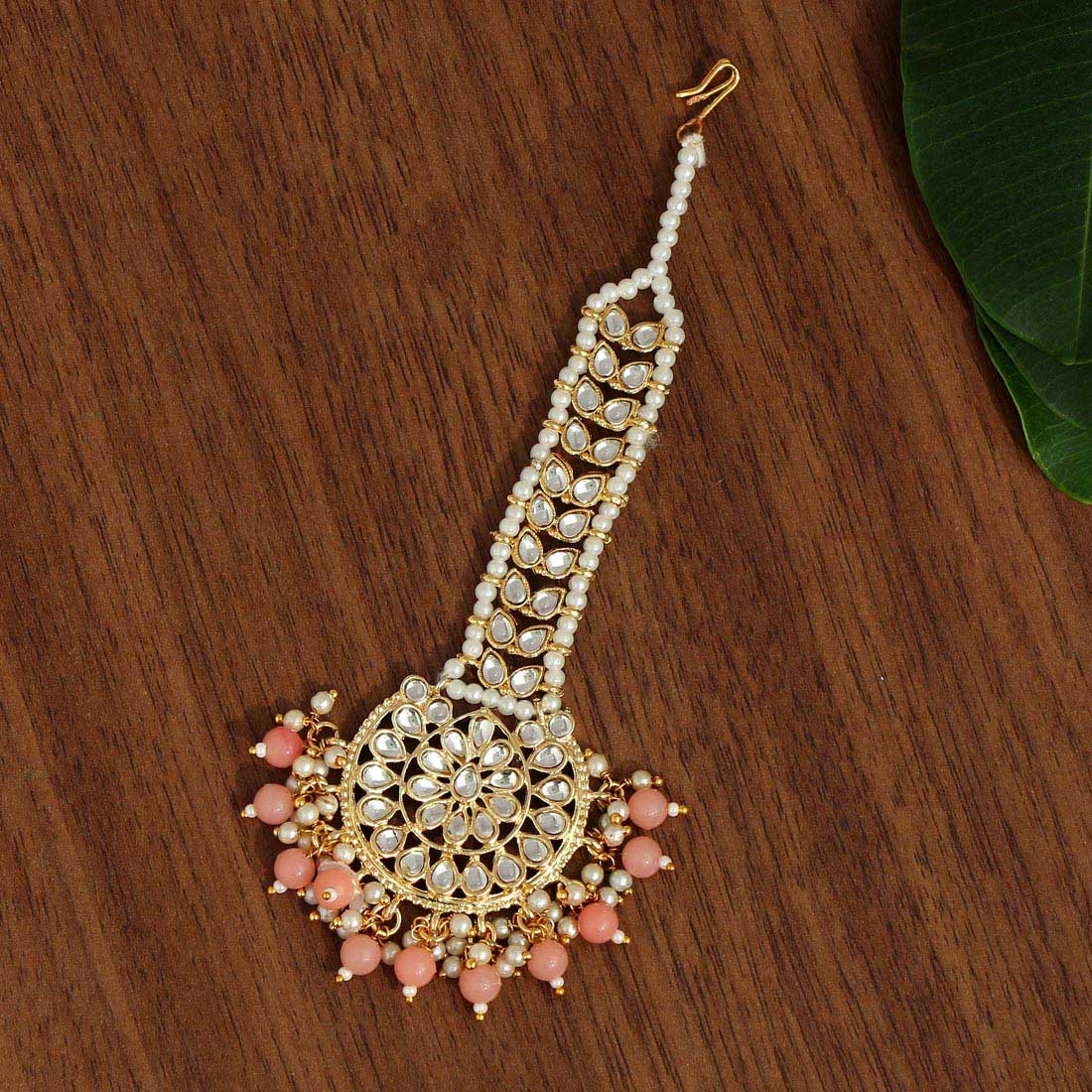 dark peach color kundan maang tikka (mtk441dpch)