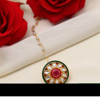 Thumbnail for maroon & green color kundan meena borla tikka (mtk543mg)