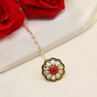 Thumbnail for maroon & green color kundan meena borla tikka (mtk547mg)