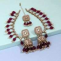 Thumbnail for purple color mirror kundan earrings with maang tikka (mtke466prp)
