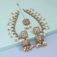 Thumbnail for white color mirror kundan earrings with maang tikka (mtke466wht)