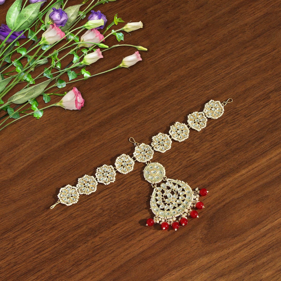 maroon color kundan matha patti (mtp294mrn)