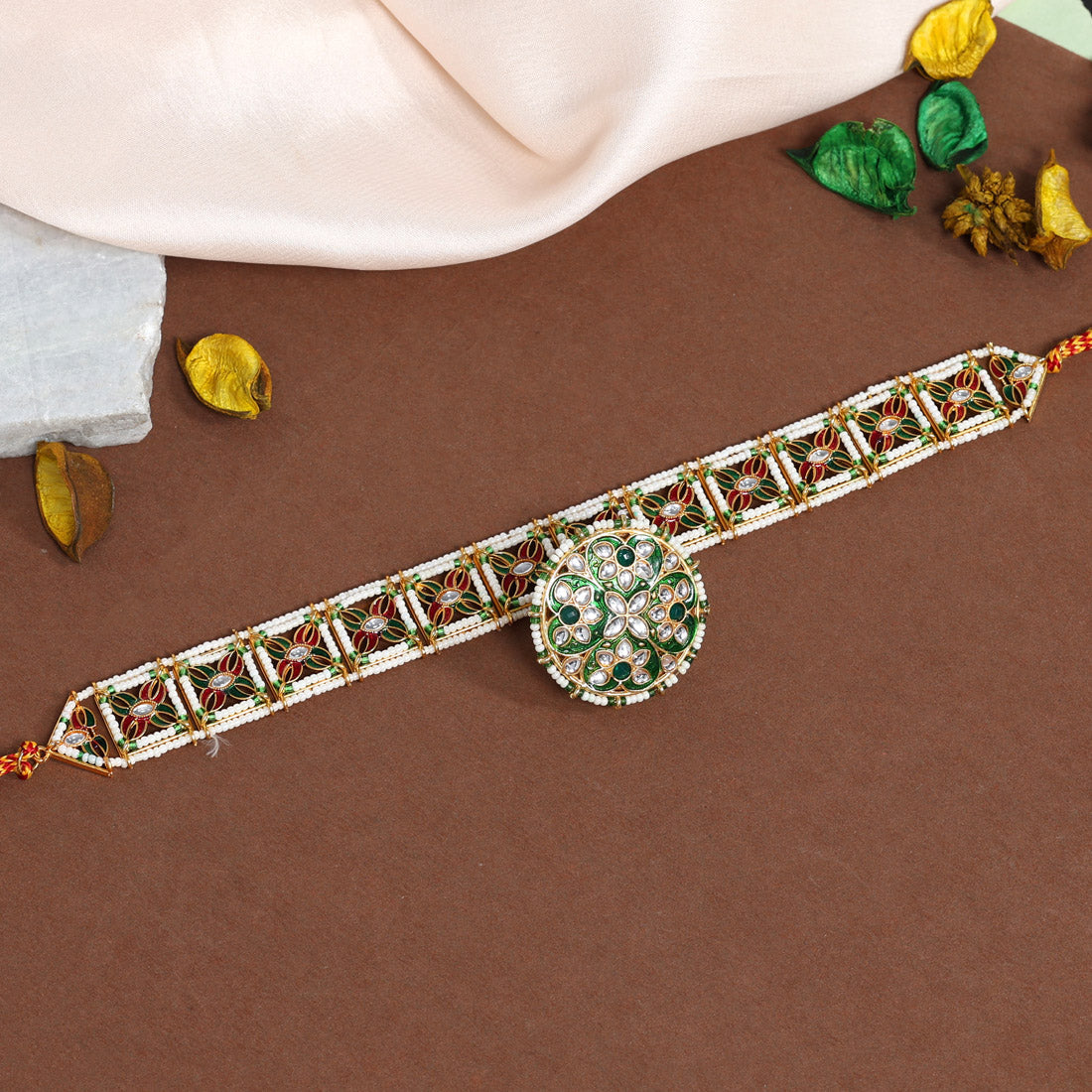 green color rajasthani borla kundan matha patti (mtp366grn)
