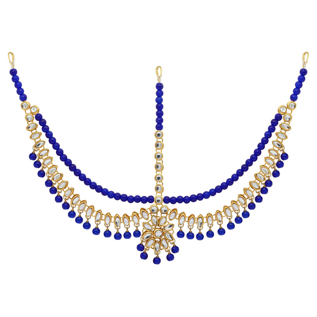 blue color imitation pearl & kundan work matha patti (mtp38blu)