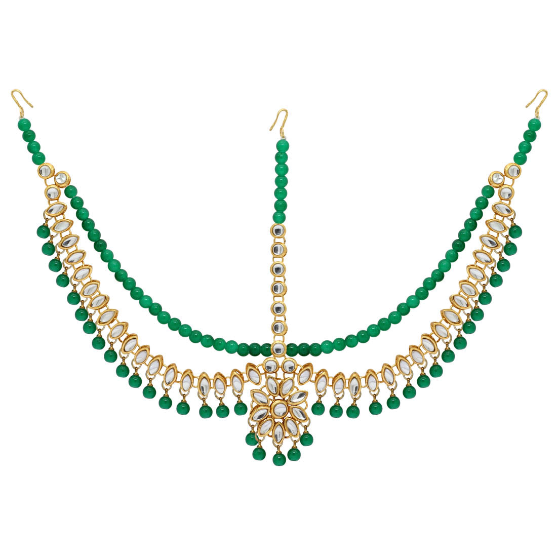 green color imitation pearl & kundan work matha patti (mtp38grn)