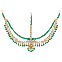 Thumbnail for green color imitation pearl & kundan work matha patti (mtp38grn)