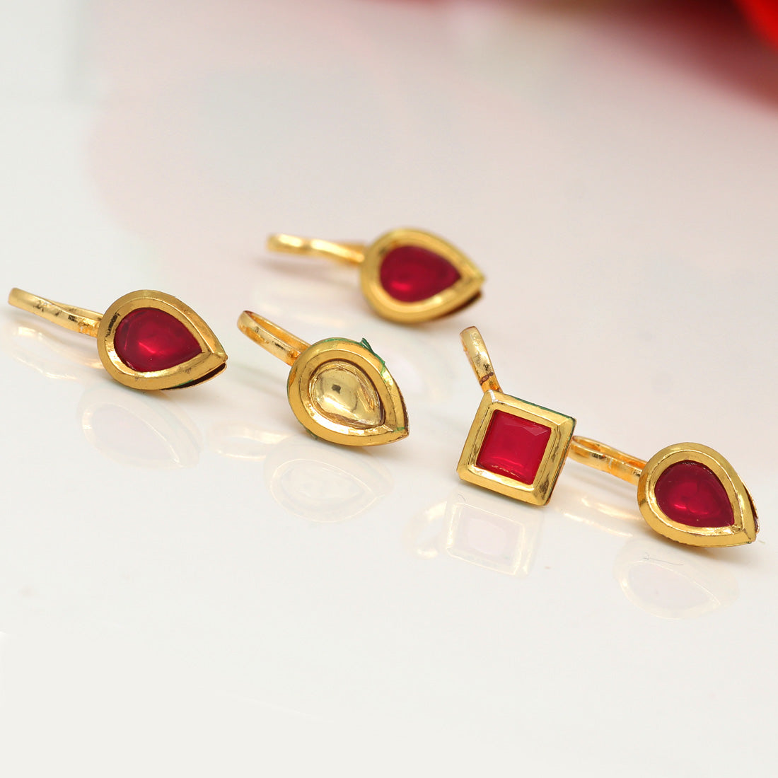 assorted color kundan nose pin combo of 5 pieces (nsp185cmb)