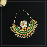Thumbnail for green color glass stone meenakari nose nath (nth289grn)