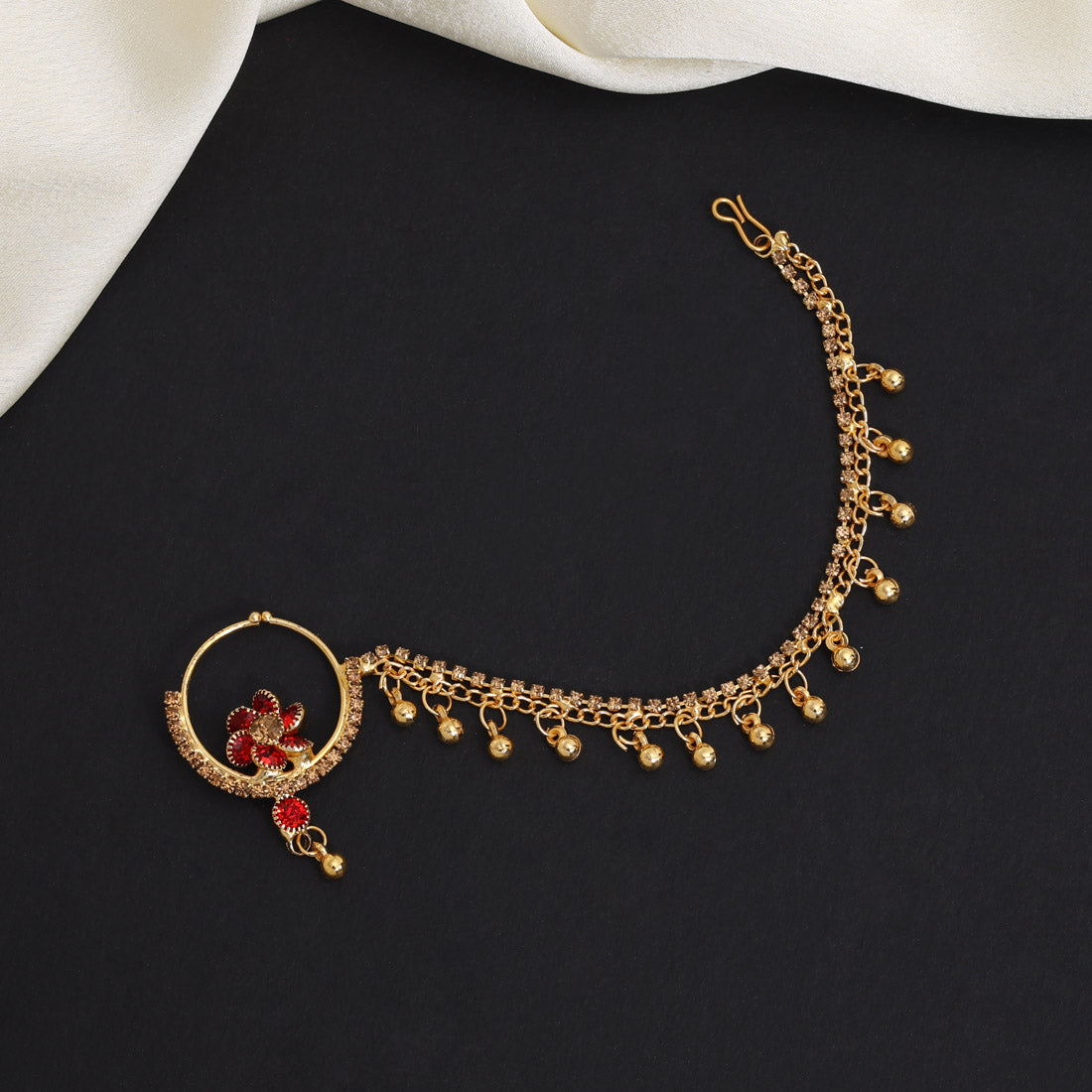 red color gold plated nose nath (nth324red)
