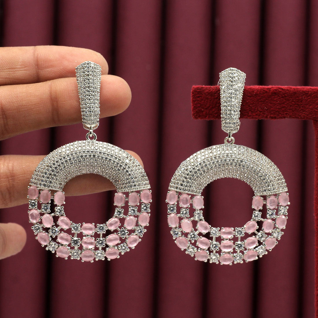 pink color premium american diamond earrings (pade356pnk)