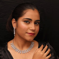 Thumbnail for preyans luxury silver color american diamond premium necklace set (pczn706slv)
