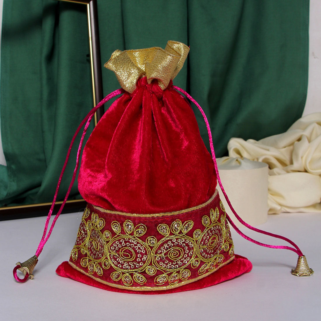 rani color velvet 5 potli velvet bags (ptb202cmb)